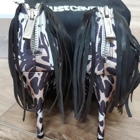 Just Cavalli Black and Purple Satin Boot With Black Leather Fringe Overlay - Picture 4 of 8